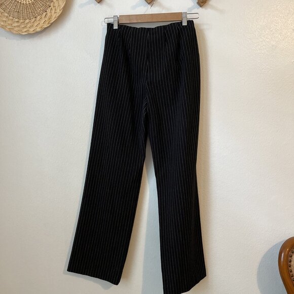 Y2k black gray stripe flat front stretch career pants straight leg 4 90s midrise - Picture 4 of 5